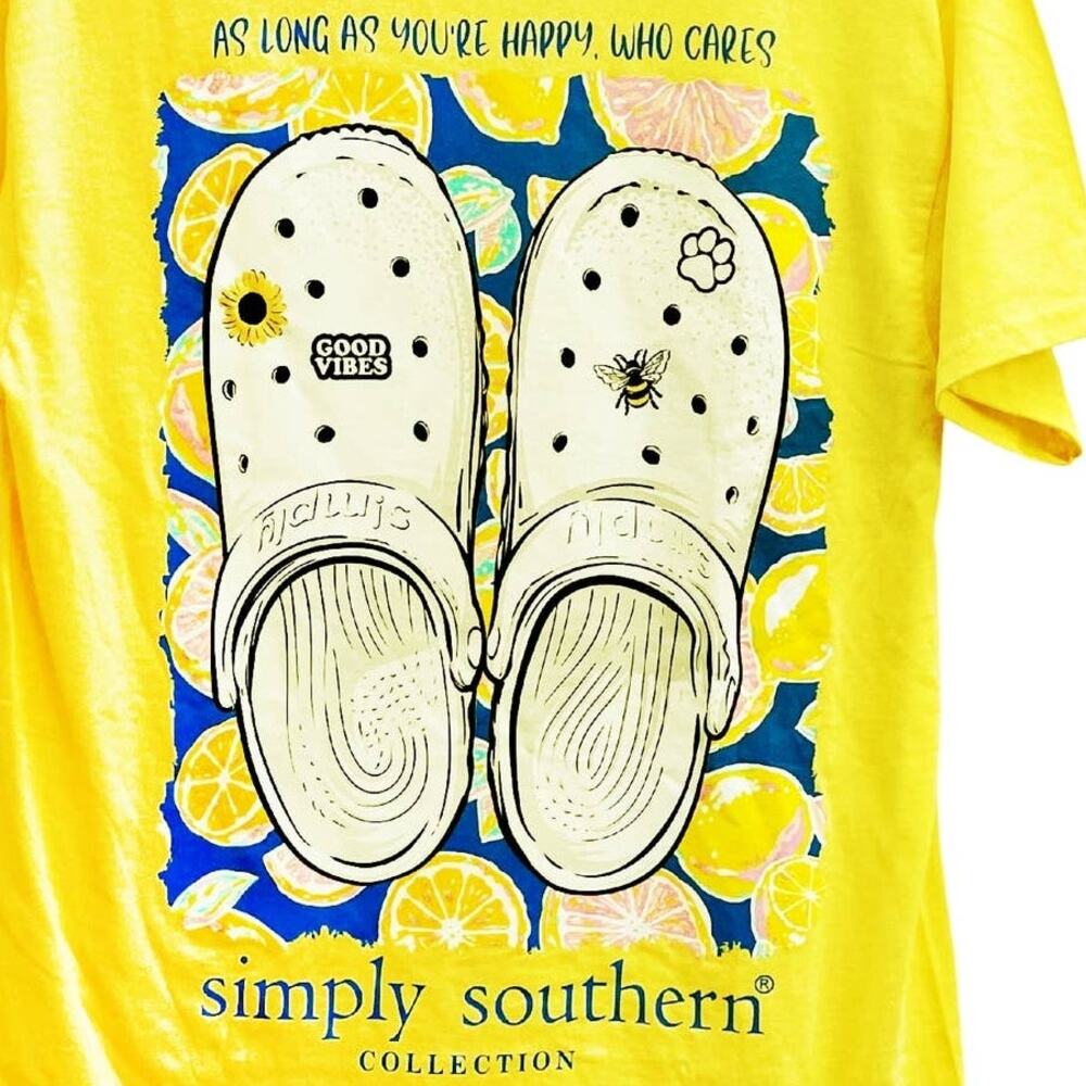 Simply Southern Sunshine Lemon Croc Design Happy Yellow Tshirt